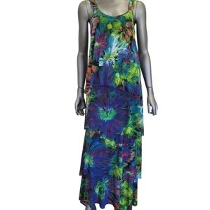 186B. Elena Wang Colorful Sleeveless Tiered Maxi Dress - Size Medium